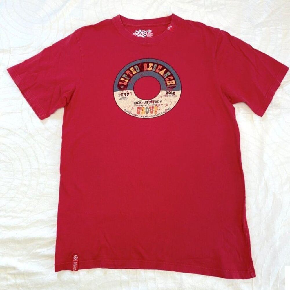 Lifted Research Group Graphic T Shirt LRG Records Hip Hop Vinyl 100% Cotton Red